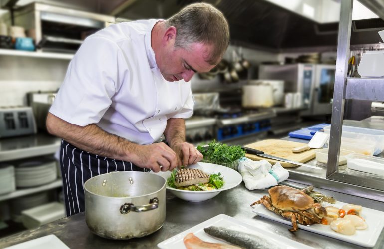 Marcus Lamb in the kitchen at the Crown Inn, Elton in Peterborough
